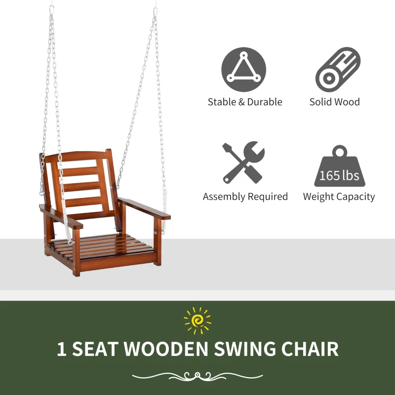 Outsunny Front Porch Swing, Hanging Patio Swing, Outdoor Swing Bench with Pine Wood Frame and Hanging Chains for Garden and Yard