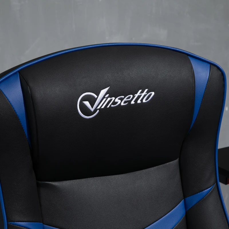 Vinsetto High Back Video Gaming Chair Height Adjustable Flip-up Armrest 360° Swivel Racing Gamer with Pedestal Base, Black and Blue