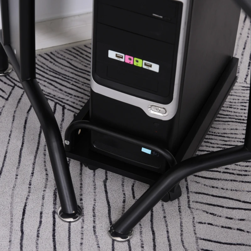 HOMCOM L-Shaped Corner Computer Office Desk Workstation with Elevated Shelf, Rolling Keyboard Tray, & Convenient CPU Stand, Black