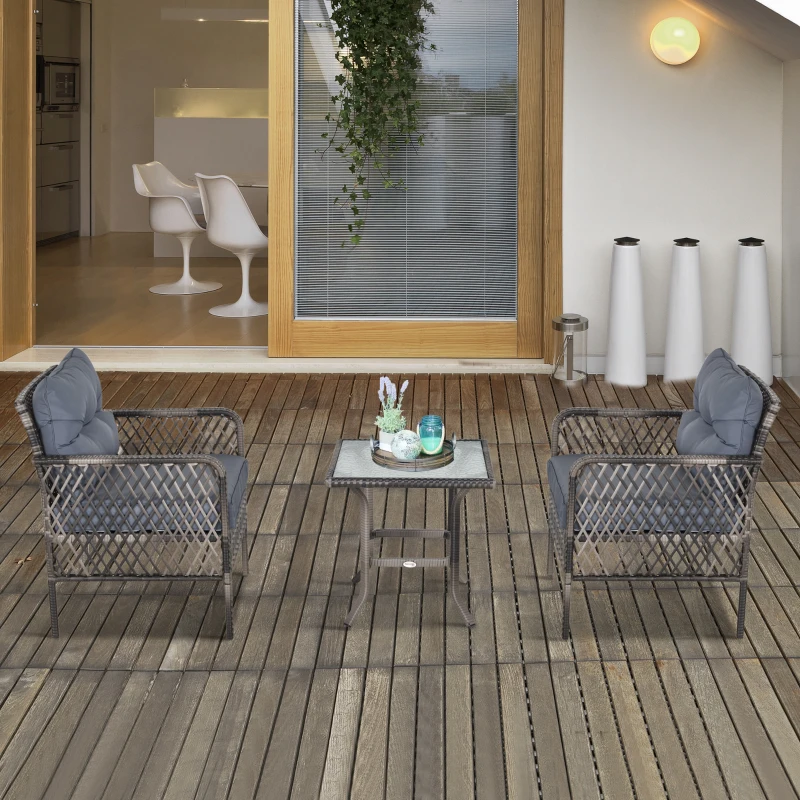 Outsunny 5-Piece PE Wicker Patio Furniture Set, Conversation Set with Outdoor Ottomans, Table & Chairs, Small Balcony Furniture for Apartments, Steel, Gray