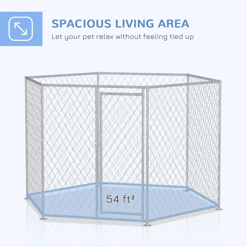 PawHut 9.2' x 8' x 5.6' Dog Kennel Outdoor for Medium and Large-Sized Dogs with Lockable Door, Silver