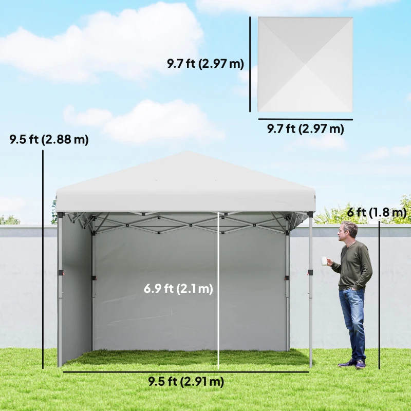 Outsunny 10' x 10' Pop Up Canopy with Sidewalls, Roller Bag, Height Adjustable Instant Tent for Outdoor, Garden, Patio, White