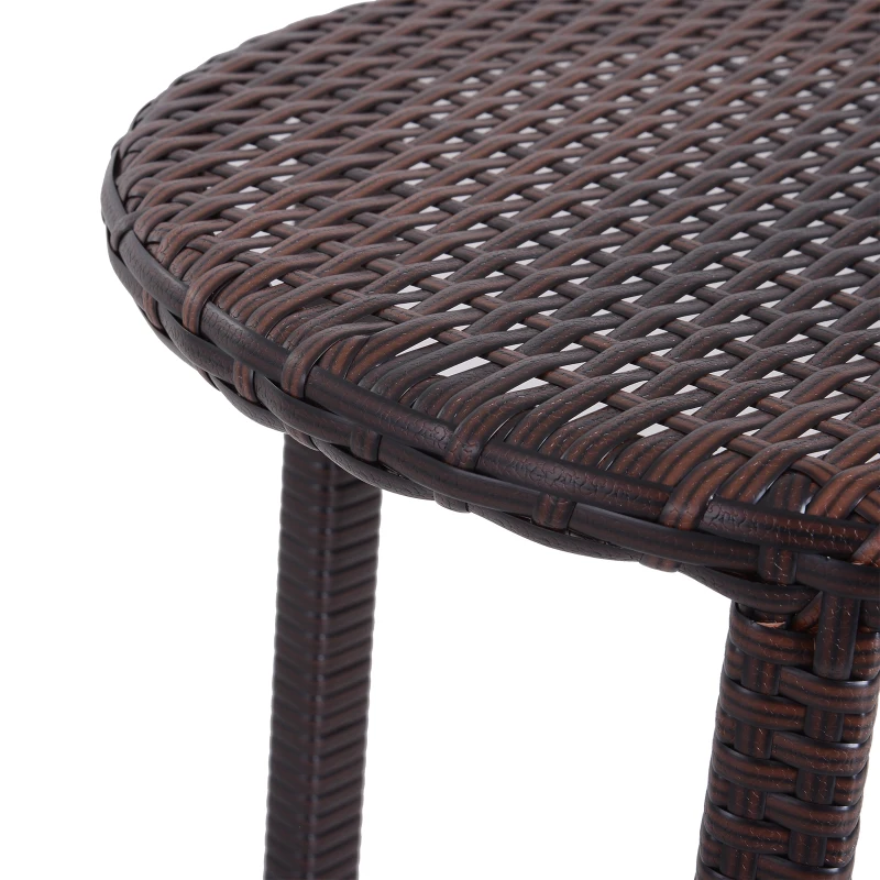 Outsunny 3 Piece Rattan Wicker Side Table Set with Square, Round Shape, Outdoor Garden Coffee Bistro Table, Brown