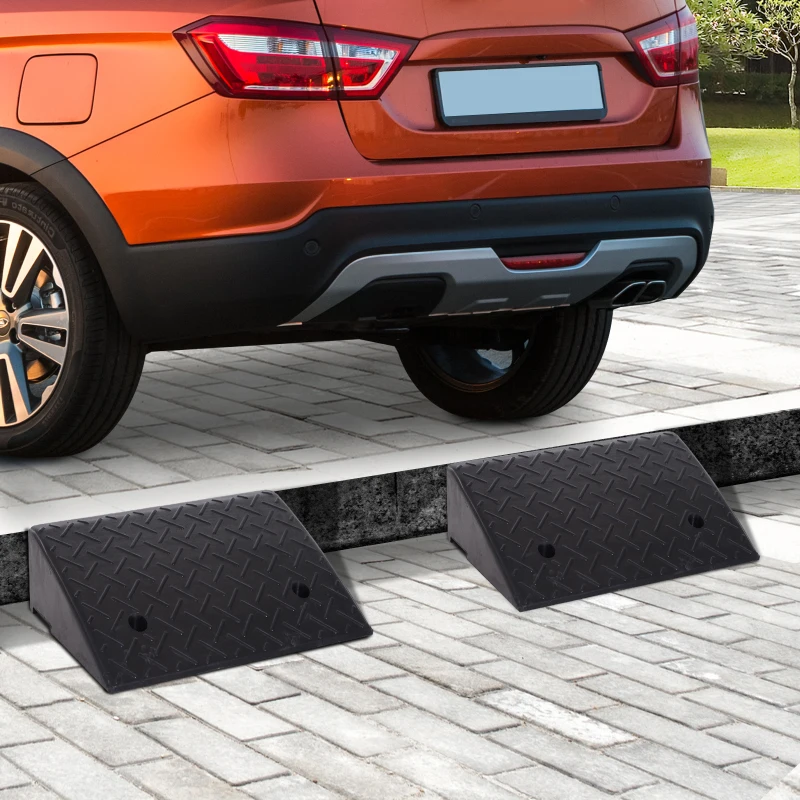 HOMCOM Rubber Curb Ramps Set, 4'' Heavy Duty Driveway Ramps with 33,000lbs Weight Capacity for Low Cars, Motorcycle, 2 Pack, 19" x 12.5" x 5"