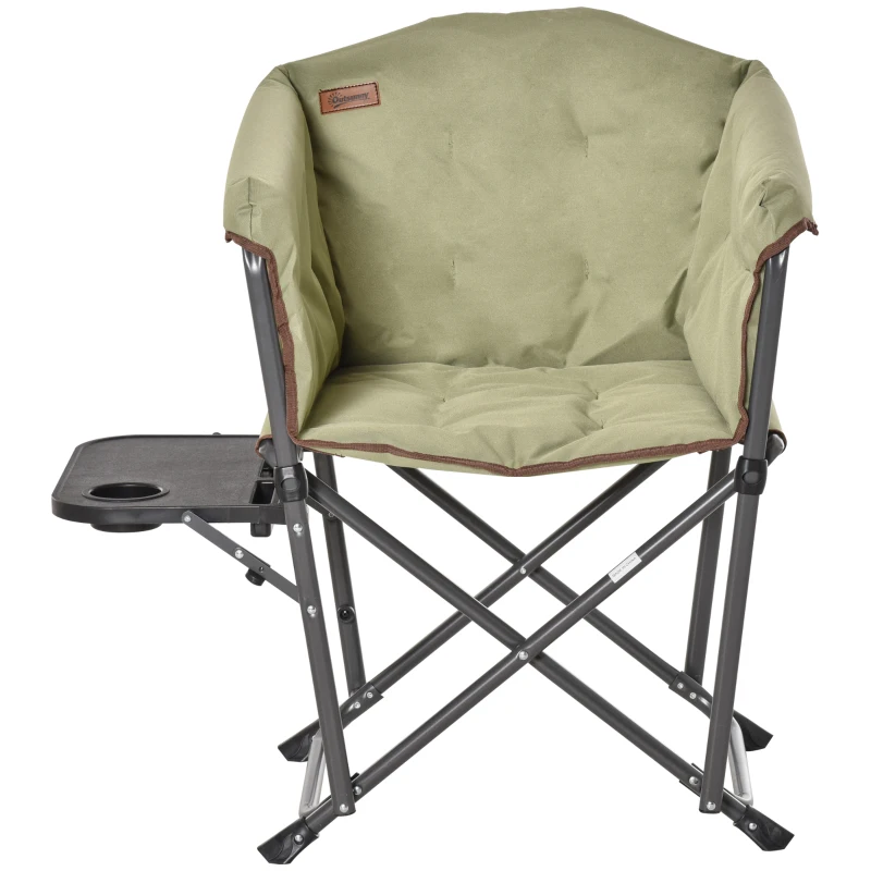 Outsunny Folding Camping Chair, Padded Director Chair with Side Table and Cup Holder, Portable for Picnic, Beach, Hiking, Travel, Green