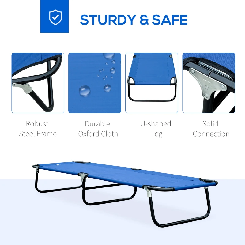 Outsunny Folding Camping Cot for Adults Portable Outdoor Sleeping Bed for Office Beach Home, Blue