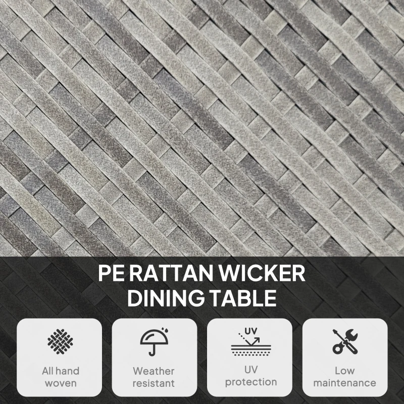 Outsunny 35.4" Outdoor Wicker Dining Table, PE Rattan Patio Furniture with Wood-plastic Composite Top, Grey