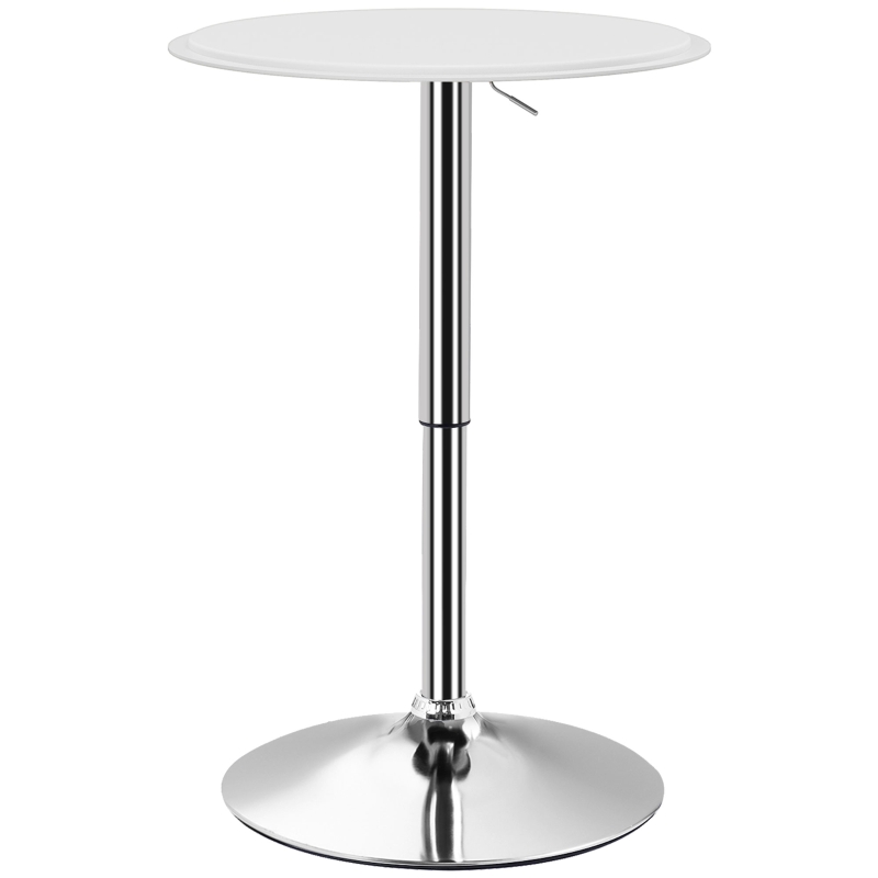 HOMCOM Modern Round Bar Table Adjustment Height Home Pub Bistro Desk Faux Leather Covered Wooden Top Chrome Base White