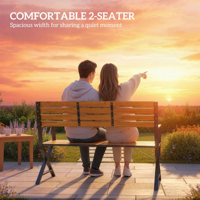 Outsunny Outdoor Garden Bench, Patio Bench with Backrest and Armrests, 2-Person Garden Seating