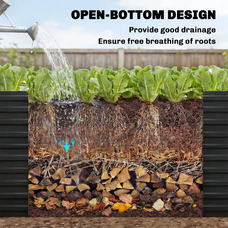 Outsunny 8 x 4 x 2ft Galvanized Raised Garden Bed, Reinforced Outdoor Planter Box with Open Bottom, Black