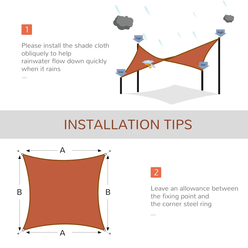 Outsunny 16' x 20' Sun Shade Sail Canopy Outdoor Shade Sail Cloth for Patio Deck Yard with D-Rings and Rope Included, Brick Red