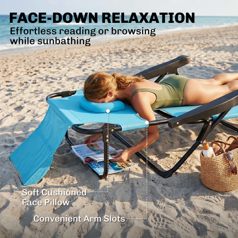 Outsunny Folding Lounge Chair w/ Reclining Back, Light Blue