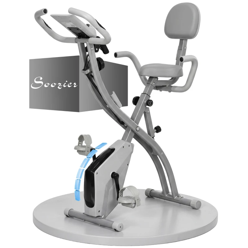Soozier 3 in 1 Folding Exercise Bike, Foldable Stationary Bike with 8-Level Magnetic Resistance, Adjustable Seat, Grey