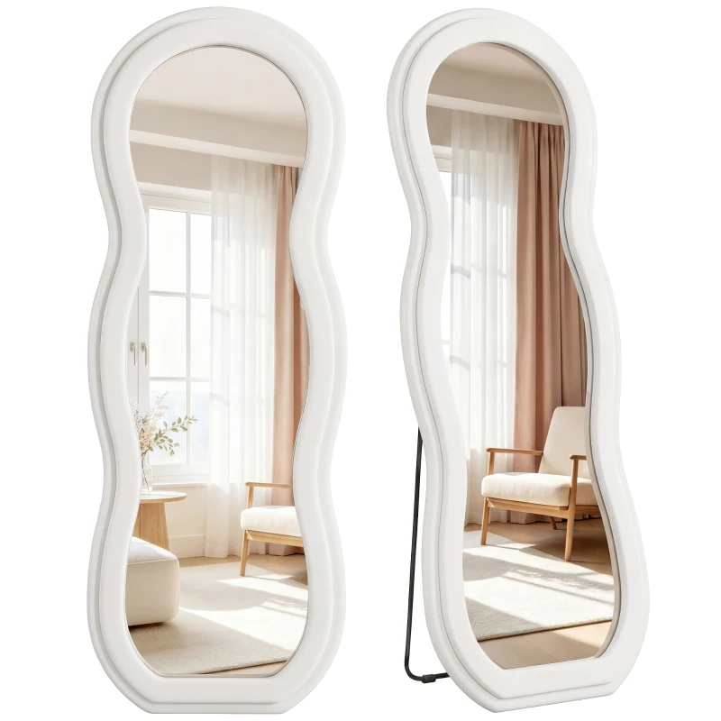 HOMCOM 64" x 24" Full Length Mirror, Floor Mirror Hanging or Wall Mount, with Arched Wavy Velvet Frame for Bedroom