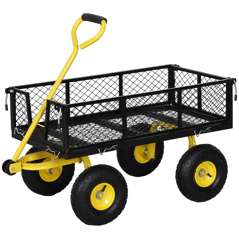 Outsunny Steel Garden Cart, Utility Wagon with Removable Sides, 10" Wheels, 180° Rotating Handle, 440lbs Capatity