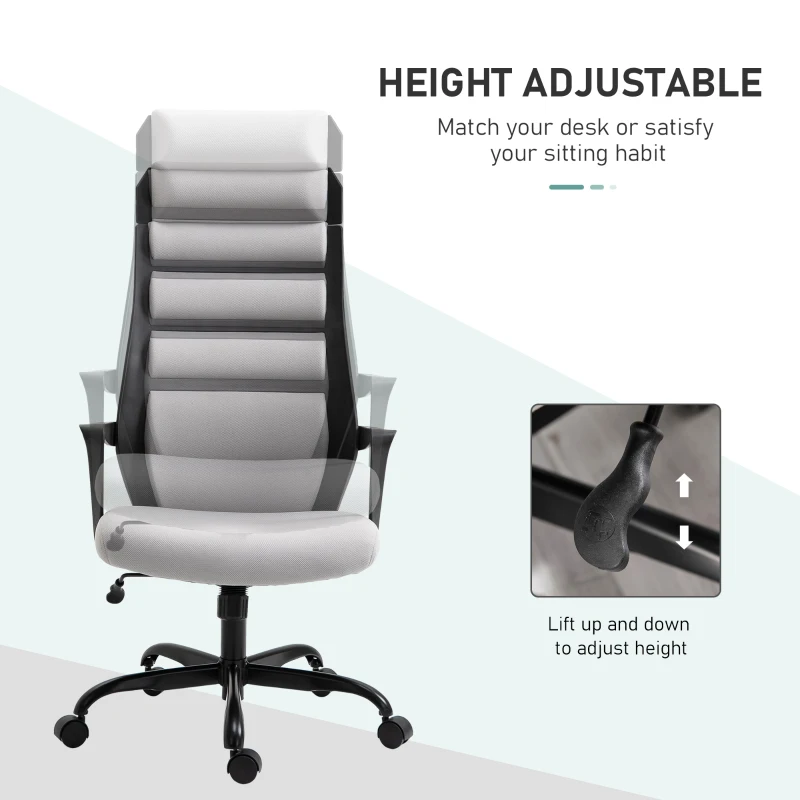 Vinsetto High Back Ergonomic Home Office Desk Chair with Spandex Fabric, Computer Task Chair with Ladder Back, Thick Padding and 360 Swivel Wheels, Grey