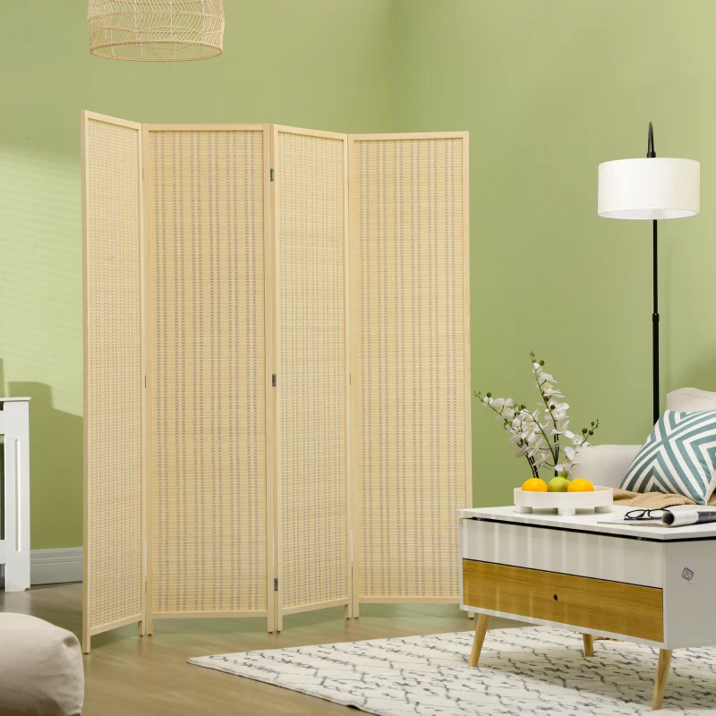 HOMCOM Woven Bamboo Room Divider, 4 Panel Folding Indoor Privacy Screens for Home Office, 71"x71"x0.6", Natural