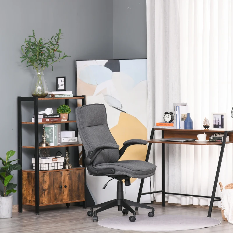 Vinsetto Ergonomic Office Chair Swivel High Back Computer Desk Chair with Adjustable Height Flip-Up Armrest, Comfy Thick Padded Cushions, Wheels, Grey