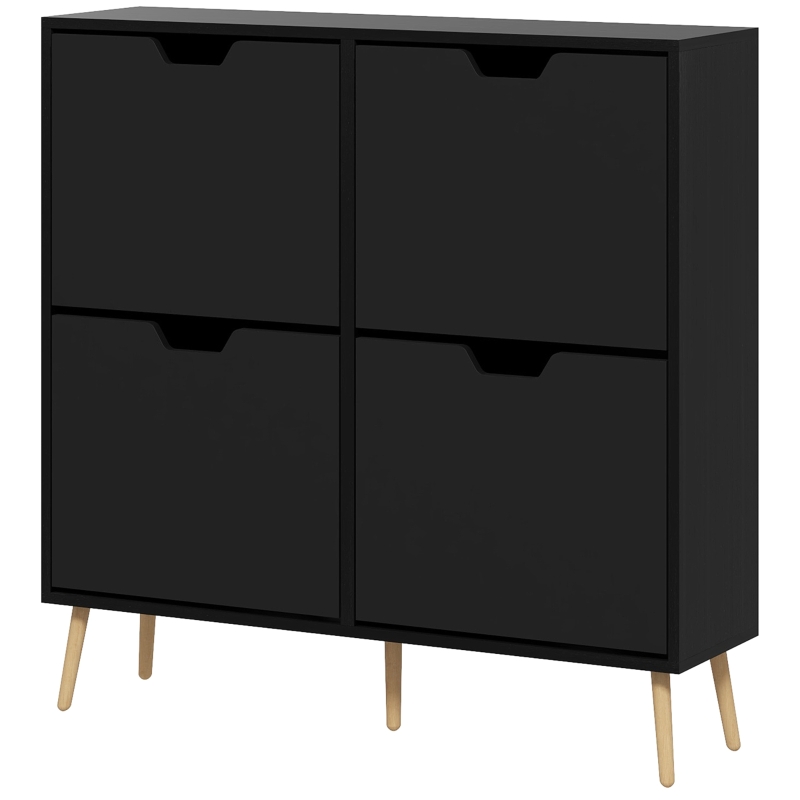 HOMCOM Shoe Storage Cabinet with 4 Flip Drawers and Adjustable Shelf, Shoe Cabinet for 8-16 Pairs of Shoes, Black