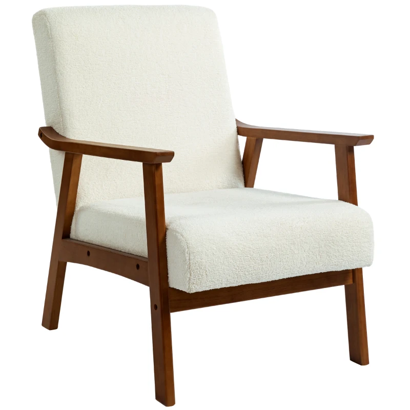 HOMCOM Living Room Chair Boucle Accent Chair for Bedroom with Wide Seat and Thick Padding, White