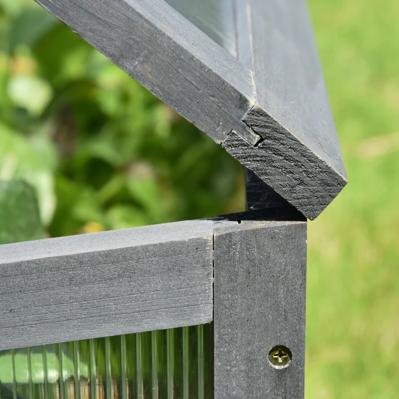 Outsunny Wooden Cold Frame Greenhouse, Mini Greenhouse with Polycarbonate Board and Solid Wood Frame, 39" x 26" x 16", Gray