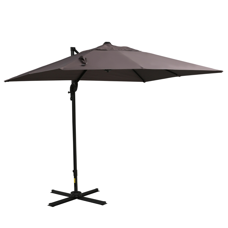 Outsunny 8'x8' Square Patio Hanging Offset Umbrella, Outdoor Cantilever Parasol w/ Cross Base, Light Brown