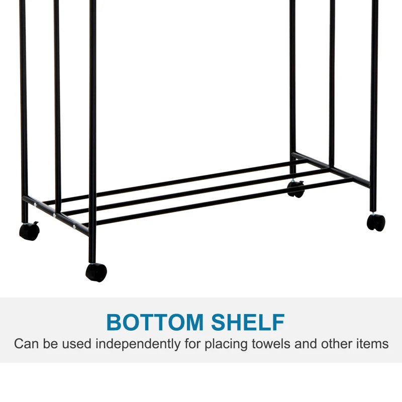 HomCom 3 Bag Heavy Duty Divided Laundry Hamper Sorter Cart With Wheels And Hanging Bar - Black