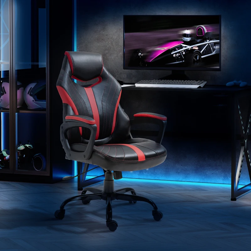 Vinsetto Racing Style Gaming Chair Ergonomic High Back Computer Office Chair PU Leather with 360° Swivel Rocking Adjustable Height Padded Armrest Red