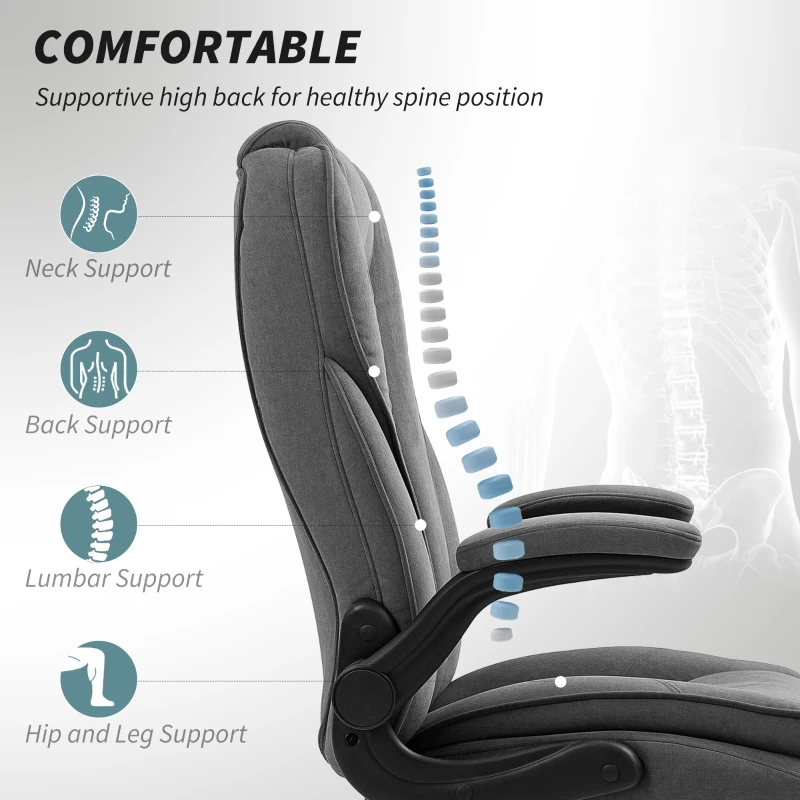 HOMCOM Executive Office Chair, Desk Chair with Flip-up Armrest, Diamond Fabric Computer Chair for Home Office, Charcoal Gray