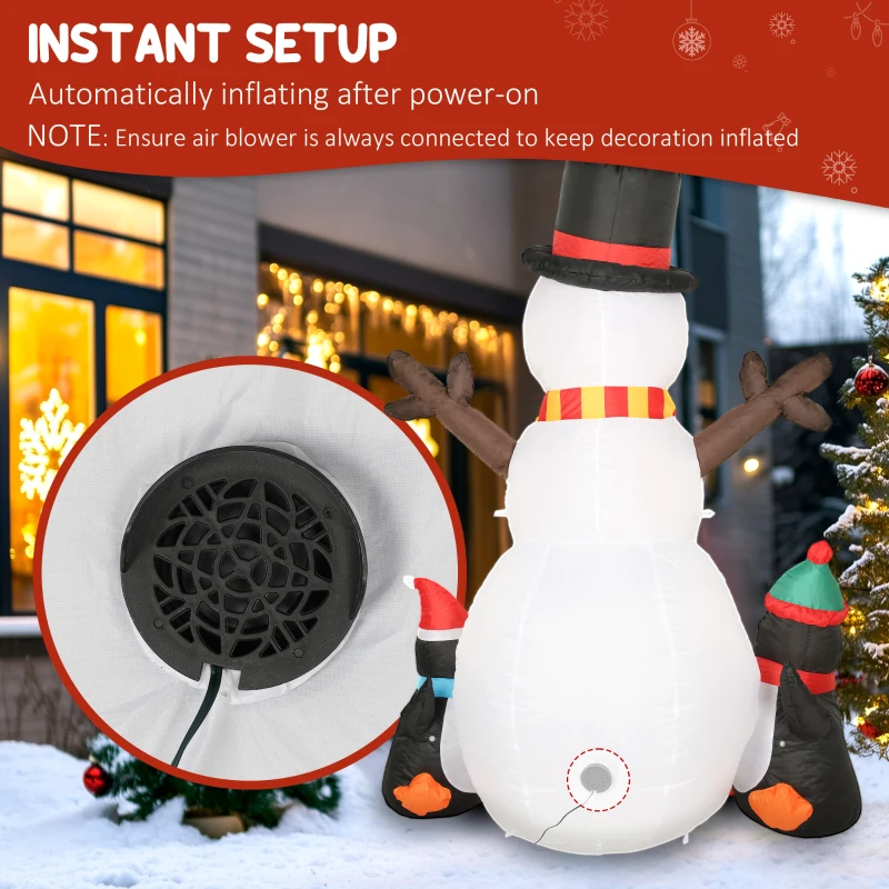 Outsunny 6FT Christmas Inflatables Snowman & Penguins with LED Lights and Flashing Projector Light, Blow Up Inflatable Decoration