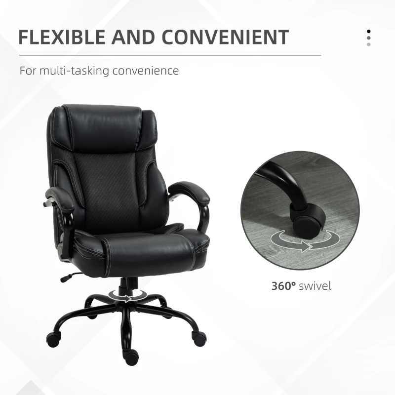 Vinsetto 484LBS Big and Tall Ergonomic Executive Office Chair with Wide Seat, High Back Adjustable Computer Task Chair Swivel PU Leather, Black