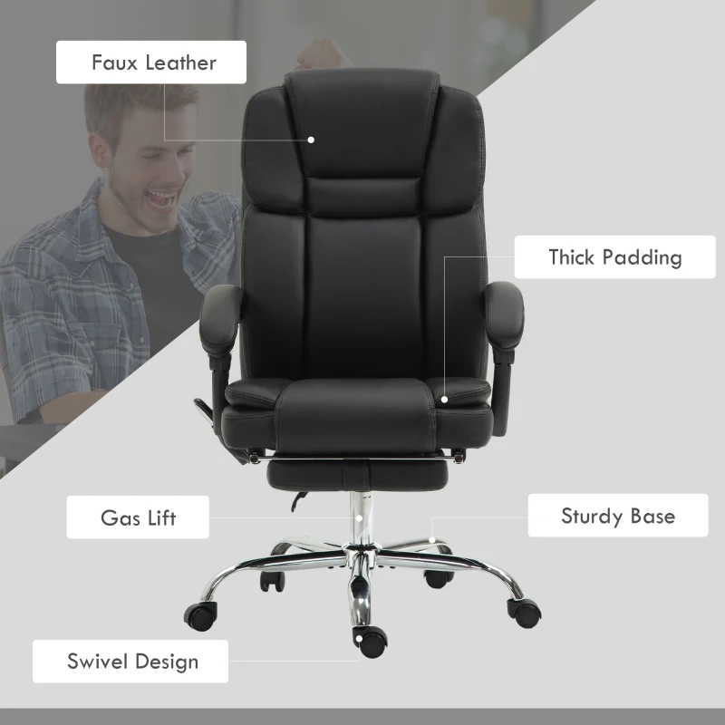 Vinsetto Massage Office Chair, Reclining Executive Office Chair with 6-Point Vibration, Footrest and High Back, Black