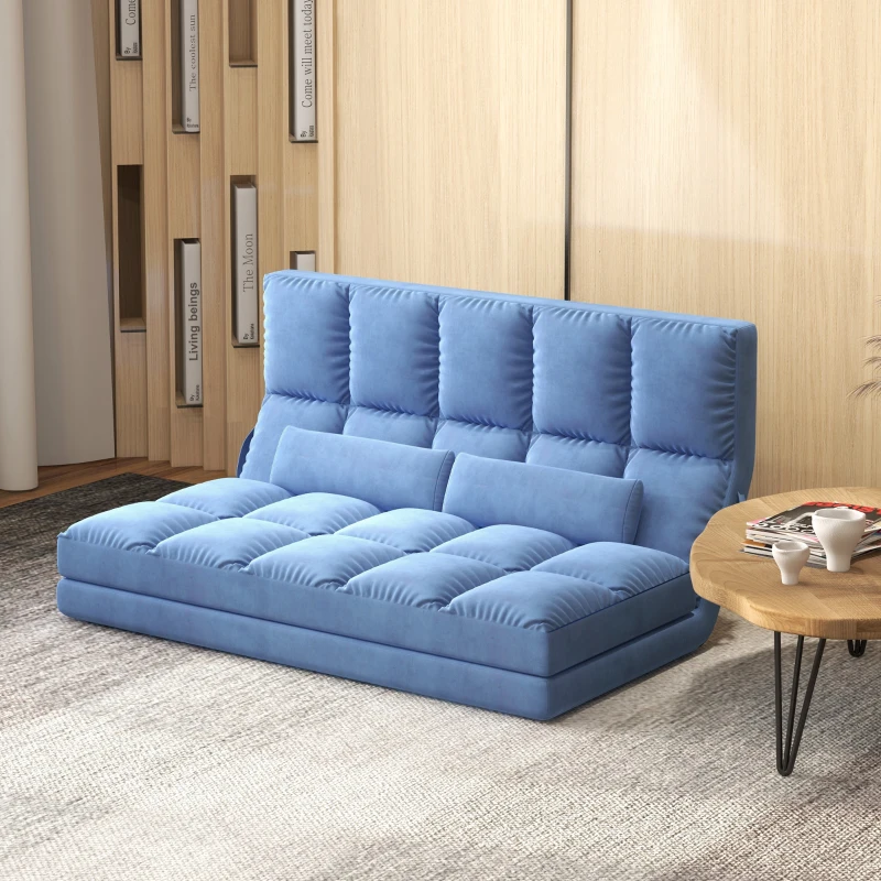 HOMCOM Recliner Sofa, Convertible Floor Sofa Chair with 2 Pillows, Adjustable Backrest and Headrest, Blue