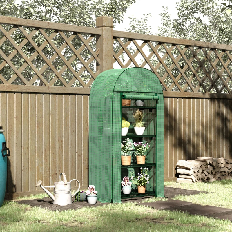Outsunny Outdoor Mini Greenhouse, Portable Green House with Storage Shelves, Zippered Door, PE Cover, 31.5" x 19.3" x 63", Green