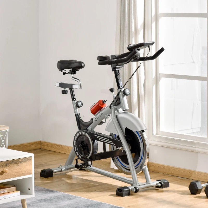 Soozier Exercise Bike, Indoor Cycling Stationary Bike, Belt Drive with Heart Rate, Adjustable Seat and Handlebar, LCD Monitor for Home Workout
