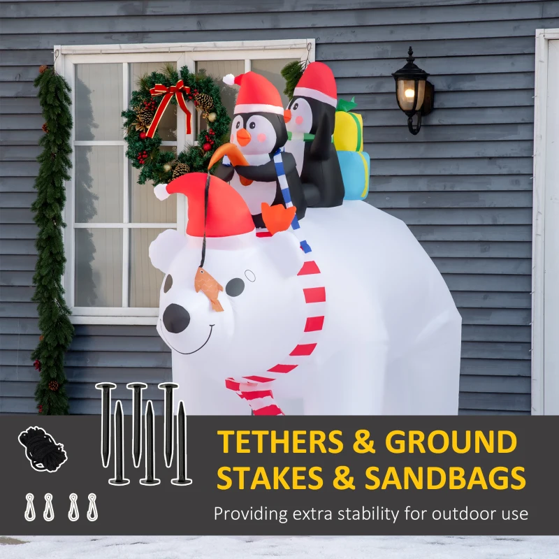 HOMCOM 7ft Christmas Decoration with Polar Bear and Two Penguins Inflatable Santa Decor Easy Set-Up Blow UP Decoration for Holiday Yard