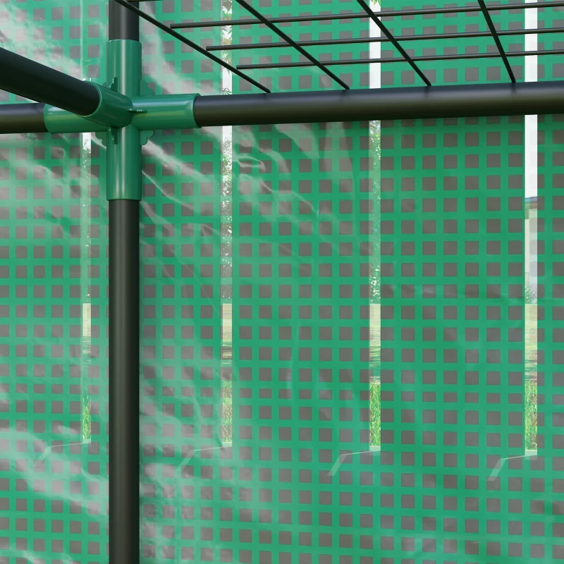 Outsunny Lean-to Greenhouse with 3 Tier Shelves, Portable Greenhouse with PE Cover, 2 Roll-Up Doors, 56.7" x 18.9" x 59.8", Green