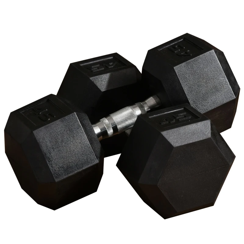 Soozier 2 x 45lbs Hex Dumbbell Set of 2, Rubber Weights Exercise Fitness with Non-Slip Handles, Anti-roll, for Women or Men Home Gym Workout, Black