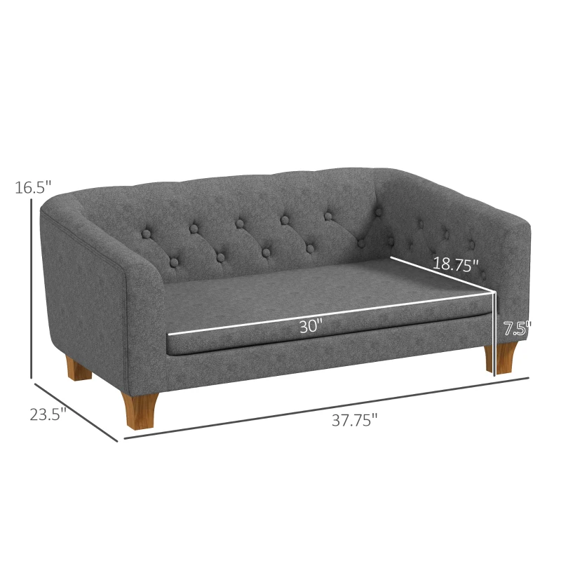 PawHut Raised Dog Sofa, Elevated Pet Sofa for Small Medium Dogs, Gray