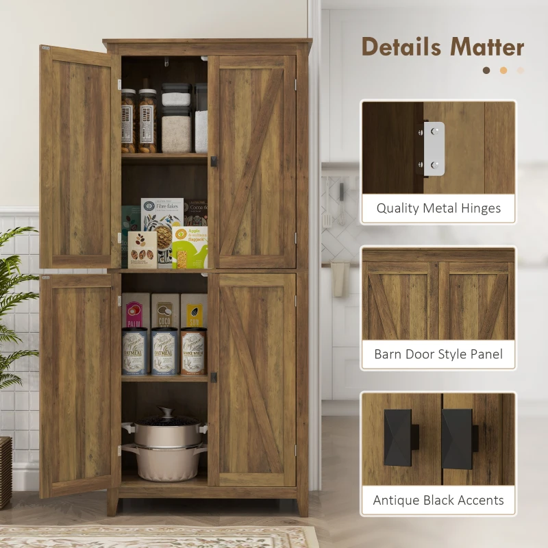 HOMCOM 72" Freestanding Storage Cabinet, Kitchen Pantry Cabinet with Doors and Shelves for Dining Room, Brown