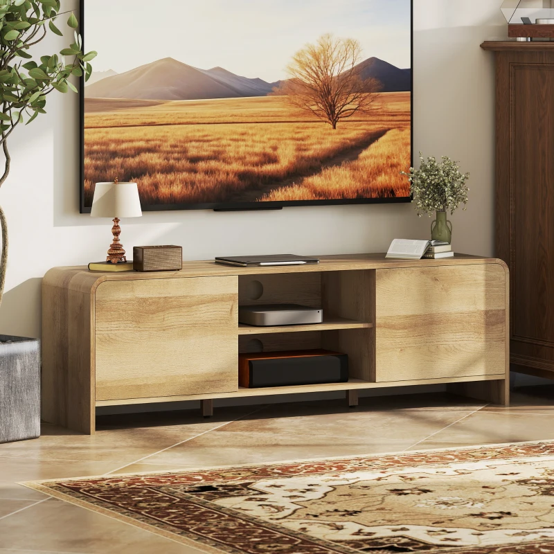 HOMCOM TV Stand for up to 65 Inch TV, Nordic Entertainment Center with 2 Cabinets and 2 Open Shelves for Living Room, Natural
