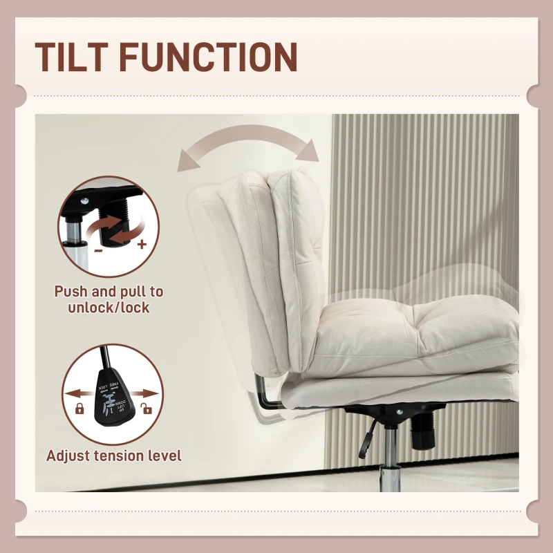 HOMCOM Armless Office Chair, Criss Cross Chair with Adjustable Height & Tilt Function for Home Office, Study, Light Grey