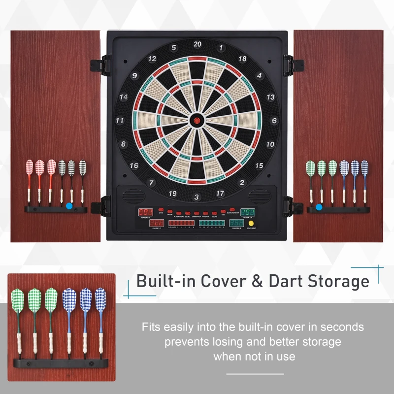 Soozier Electronic Dartboard Cabinet Set with 27 Main Games, 202 Variations, 12 Darts for Multi-Game Option Ready-to-Play, Dark Brown