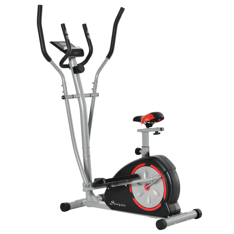 Soozier 2-in-1 Elliptical and Bike Cross Trainer with LCD Screen and Magnetic Resistance for Home Gym Use, 264 lbs Weight Capacity