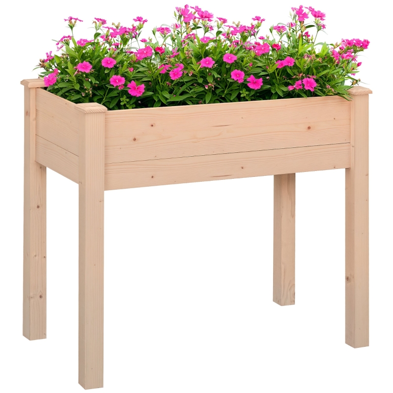 Outsunny 34'' Raised Garden Bed, Elevated Wooden Planter Box DIY Paint with Holes for Vegetables, Herb and Flowers Backyard Use