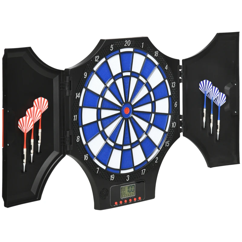 Soozier Electronic Dartboard Set with 31 Games and 285 Programs for 8 Players, Soft Tip Dart Board Set with Cabinet, 6 Darts and 6 Spare Tips, LCD Display