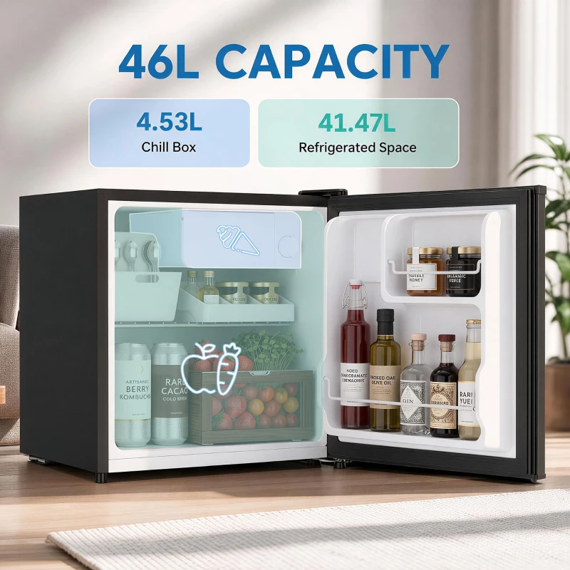 HOMCOM 1.62 Cu Ft Single Door Mini Fridge, Compact Refrigerator with Freezer, Adjustable Thermostat, Black