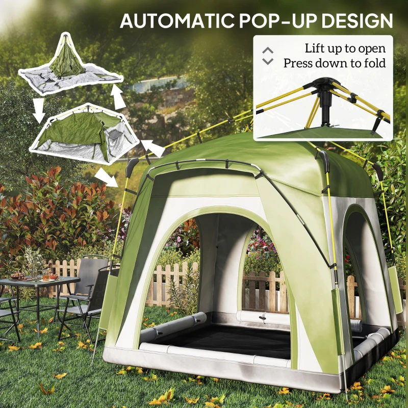 Outsunny Instant Automatic Camping Dome Tent Portable with 4 Doors and 4 Windows for 3 Person, Green