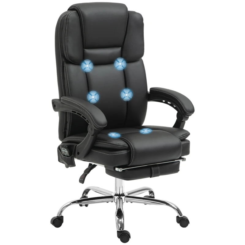 Vinsetto Massage Office Chair, Reclining Executive Office Chair with 6-Point Vibration, Footrest and High Back, Black