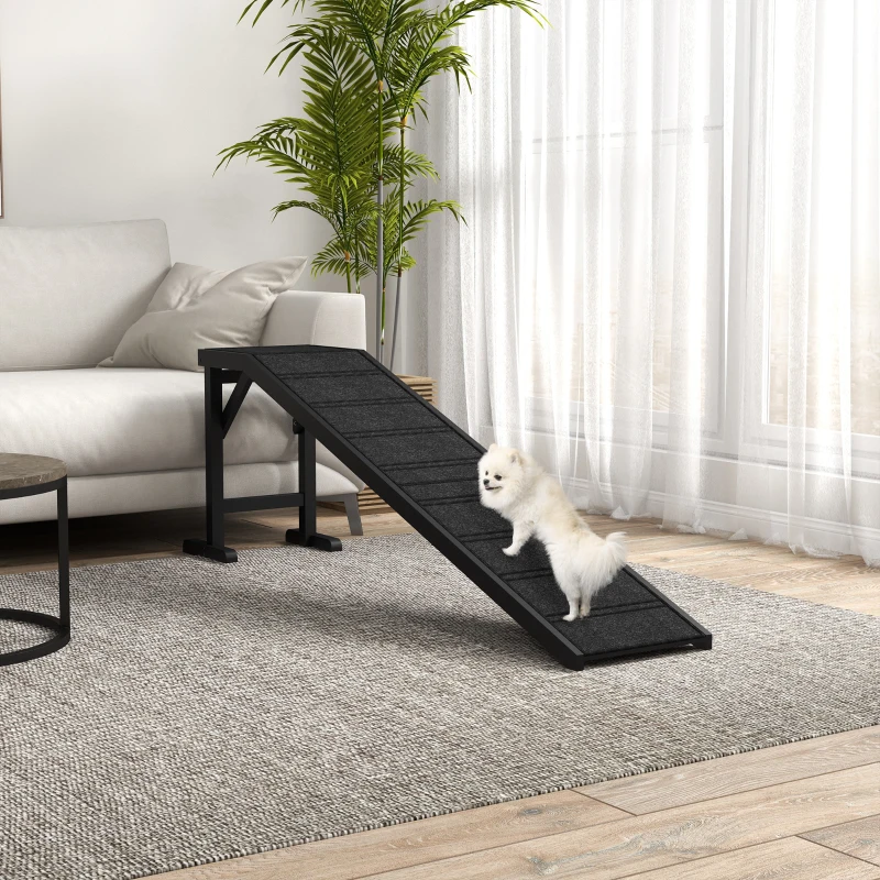 PawHut Pet Ramp Bed Steps for Dogs Cats Non-slip Carpet Top Platform Pine Wood 74"L x 16"W x 25"H Black